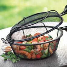 11-Inch Diameter Jumbo Non-Stick 3-In-1 Chef's Grill Basket And Skillet With Removable Handle image