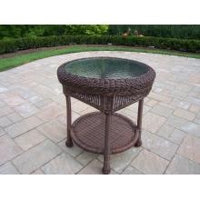 Oakland Living Resin Wicker Patio End Table With Glass Top - Coffee