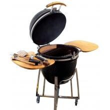 Cal Flame 21-Inch Ceramic Kamado Charcoal Meat Smoker Grill On Cradle With Side Shelves - BBQ15K21 image