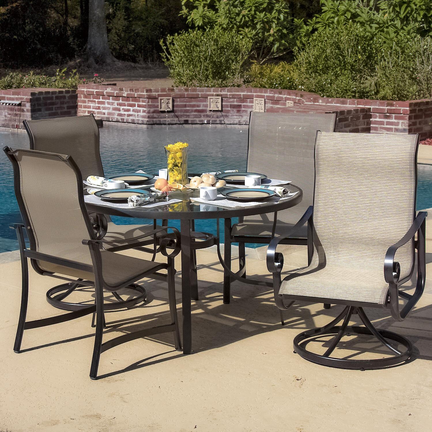 La Salle 5 Piece Sling Patio Dining Set With 2 Swivel Rockers And Glass
