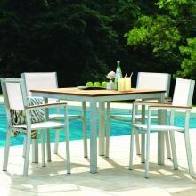 Oxford Garden Travira 4-Person Sling Patio Dining Set With Stacking Chairs - Natural