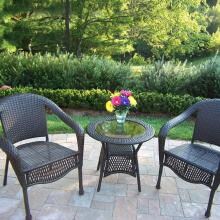 Oakland Living Resin Wicker Patio Bistro Set With Glass Top Table - Coffee