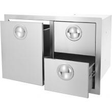 BBQ Guys Portofino Series 30 Inch Double Drawer & Roll-Out Trash Bin Combo