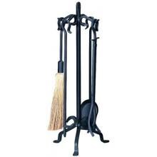 UniFlame 5-Piece Black Wrought Iron Fireplace Tool Set With Crook Handles - F-1267 image