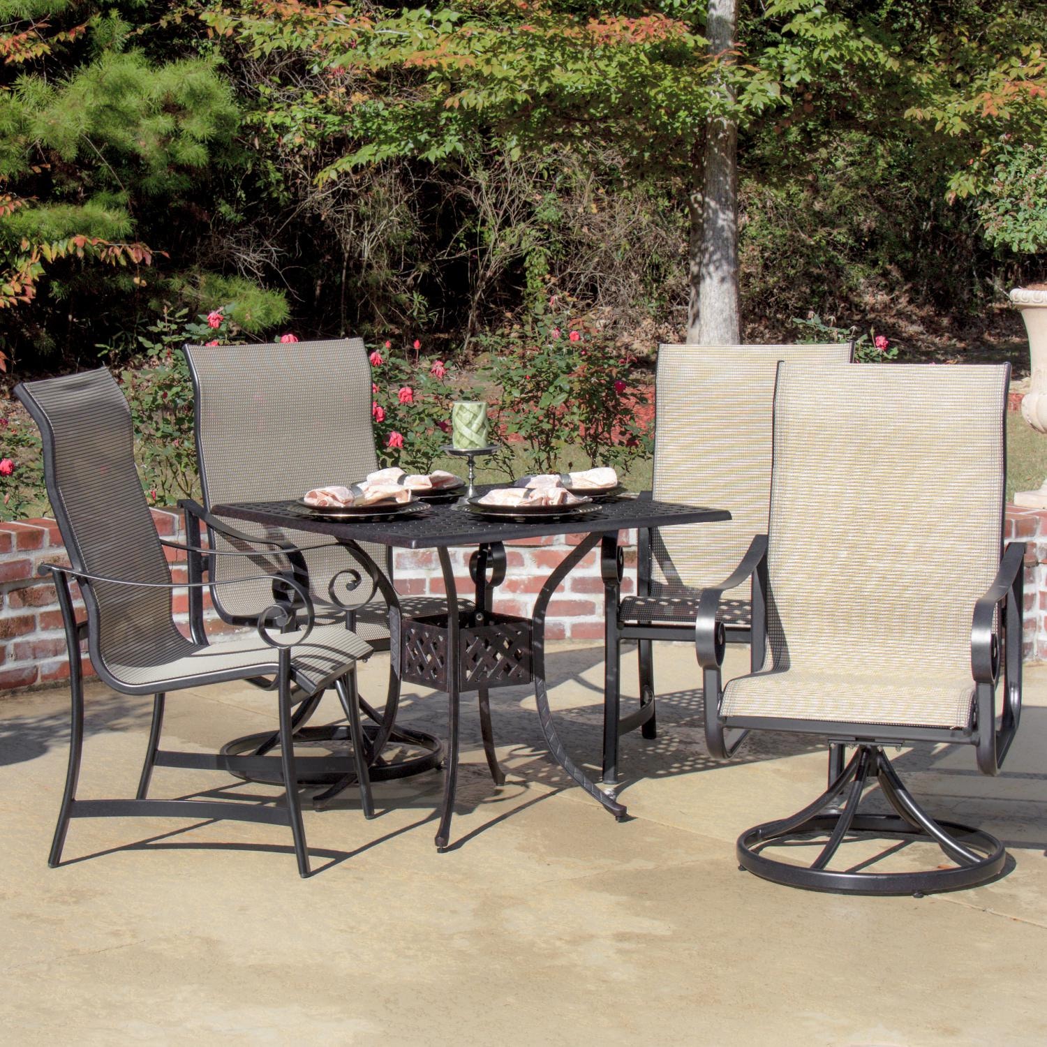La Salle 5 Piece Sling Patio Dining Set With 2 Swivel Rockers And