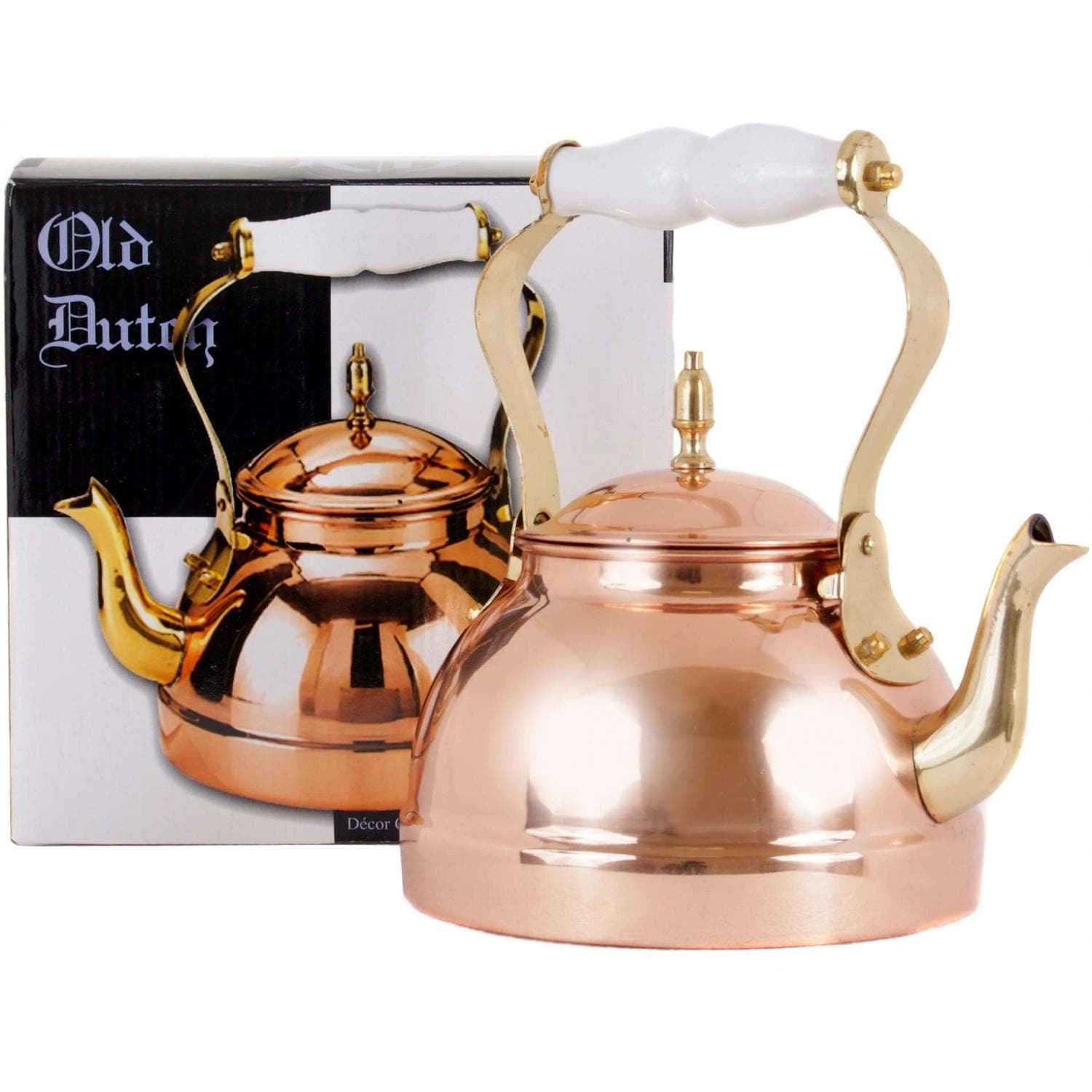 Old Dutch Copper Tea Kettle With Brass Accents And Ceramic ...