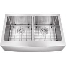 Platinum Sinks 32 X 20 16-Gauge Double Bowl Stainless Steel Apron Undermount Sink With Strainer And Grid image