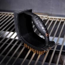 4-Inch V-Shaped 3-In-1 Plastic Grill Brush With Scrub Pad, Stainless Steel Scraper And Brass Bristles image