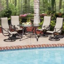 Lombardy 4-Person Sling Patio Dining Set With Glass Top Table
