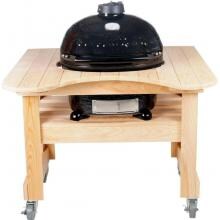 Primo Oval Junior Ceramic Kamado Grill On Curved Cypress Table image