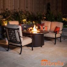 Carondelet 4 Piece Cast Aluminum Fire Pit Outdoor Conversation Set W/ 48-Inch Round Fire Pit Chat Table, Loveseat & Sunbrella Spectrum Sand Cushions By Lakeview Outdoor Designs image