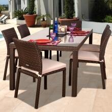 Atlantic Liberty 6-Person Resin Wicker Patio Dining Set With Glass Top Table And Stacking Chairs