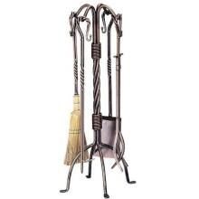 UniFlame 5-Piece Vintage Copper Fireplace Tool Set With Twisted Crook Handles - F-1440 image