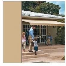 Sunsetter Pro Motorized Awning (12 Ft / Solid Sand) With Traditional Laminated Fabric With Left Mounted Motor And Wall Bracket