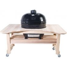 Primo Ceramic Smoker Grill On Curved Cypress Table - Oval XL