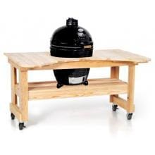 Primo Ceramic Kamado Charcoal Smoker Grill On Curved Cypress Table - Large Round