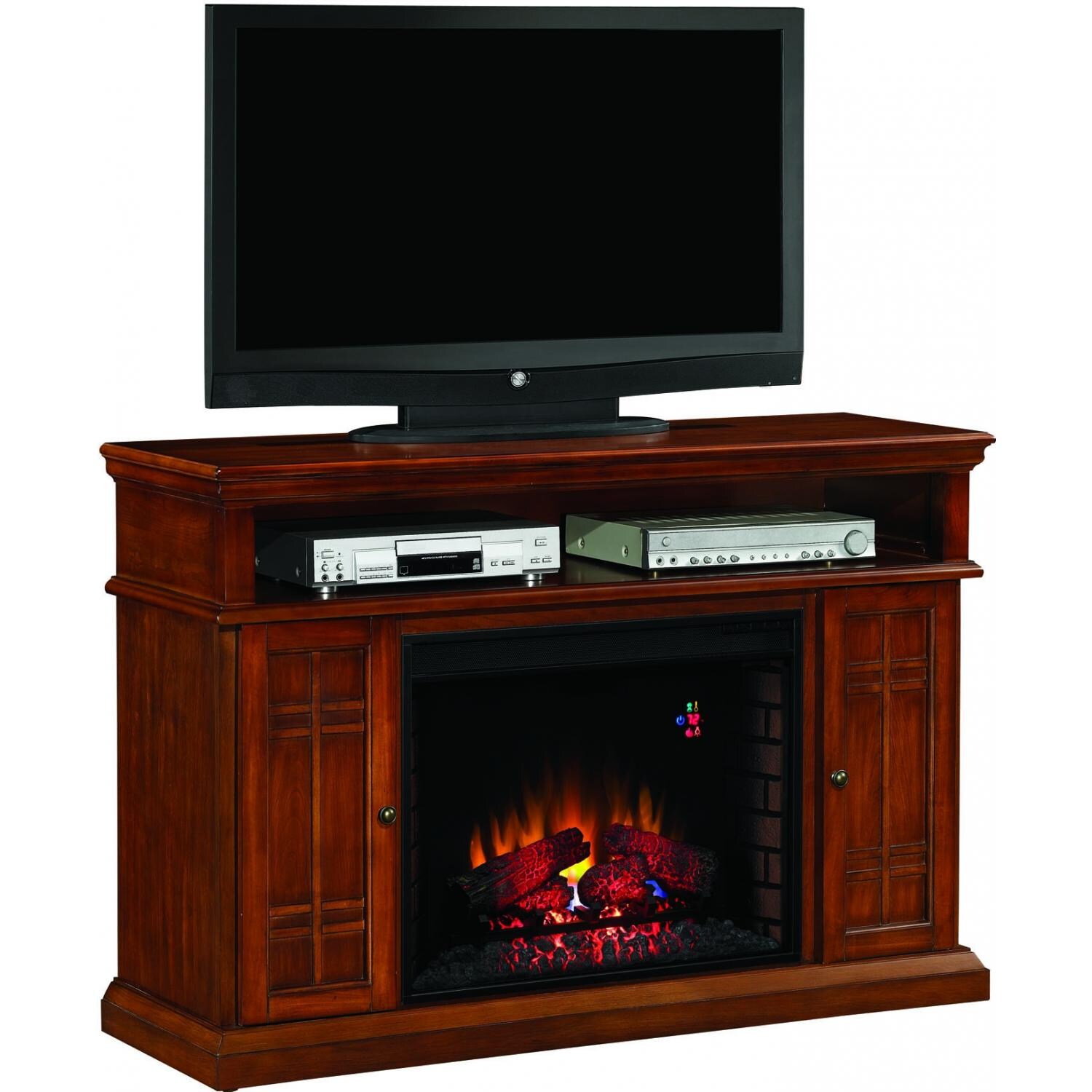 Carmel 55Inch Electric Fireplace Media Console Premium Pecan Cherry