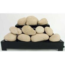 Rasmussen 24 Inch Beige ALTERNA FireStone Set With Vent Free Propane Black Chassis Burner - Variable Flame Remote