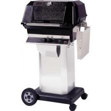 MHP JNR4DD Freestanding Propane Gas Grill With Stainless Steel Shelves And Stainless Grids On Stainless Cart image
