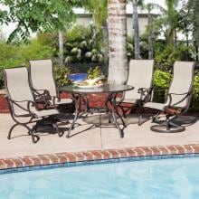 Lombardy 4-Person Sling Patio Dining Set With Glass Top Table