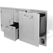 BBQGuys.com Kingston Panel Series 42-Inch Stainless Steel Door, Double Drawer & Roll-Out Trash Bin Combo image