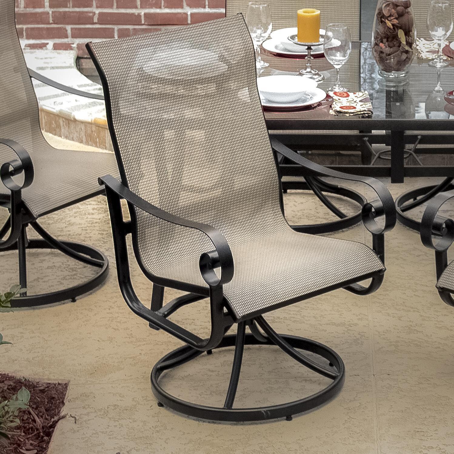 La Salle 7 Piece Sling Patio Dining Set With Swivel Rockers And Fire