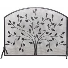 Alpine Flame 44-Inch Black Wrought Iron Fireplace Screen Panel With Leaf Design