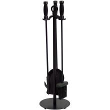 UniFlame 4-Piece Black Wrought Iron Fireplace Tool Set With Classic Handles - F-1048 image