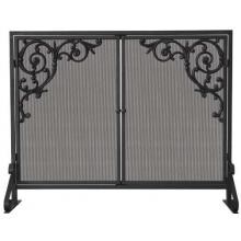 UniFlame 39-Inch Olde World Iron Fireplace Screen With Doors And Cast Scrolls - S-1471
