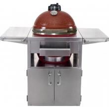 Kamado Joe Classic Ceramic Grill With Stainless Bands On Stainless Steel Cart - Red