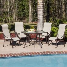 Montenegro 4-Person Sling Patio Dining Set With Glass Top Table