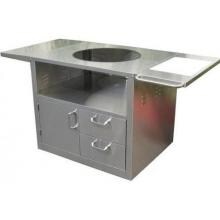 BBQ Guys Stainless Steel Kamado Cart - Side View Showing Cutting Board