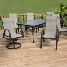 Madison Bay 7-Piece Aluminum Sling Dining Set With Glass Top Table