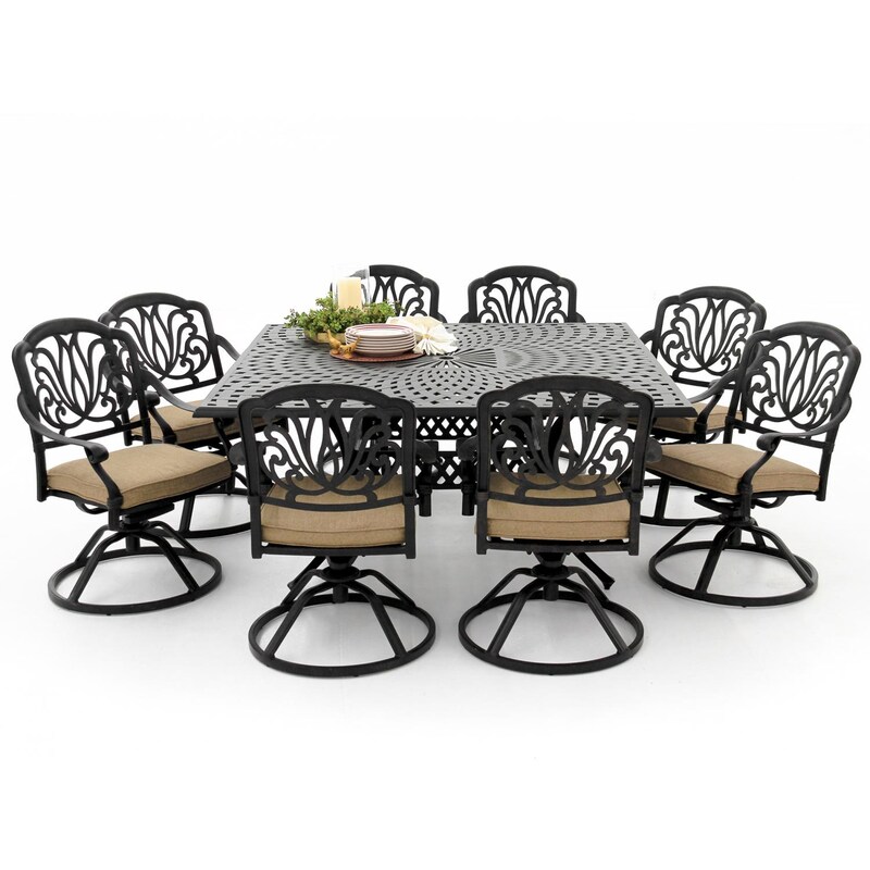 Rosedown 9 Piece Cast Aluminum Patio Dining Set With Swivel Rockers And