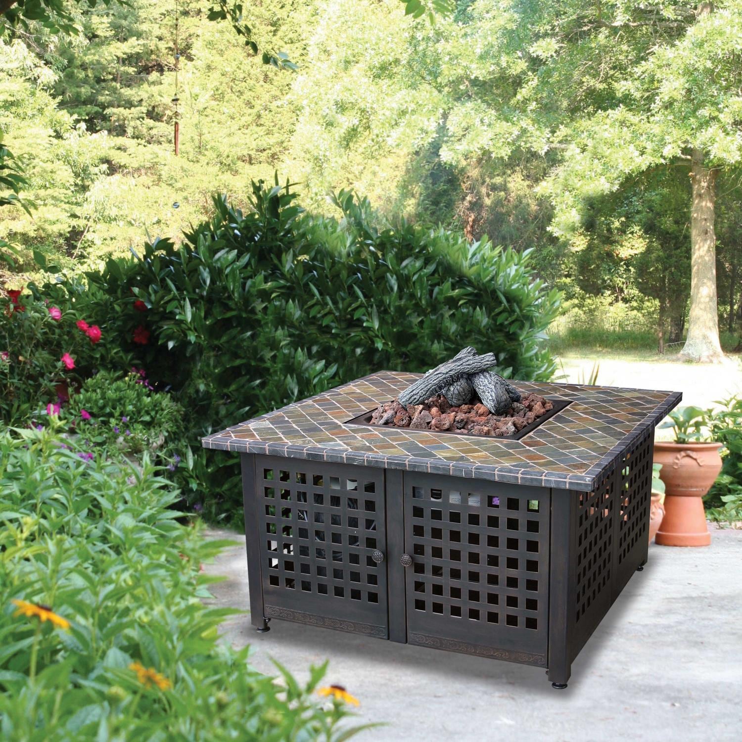 41 1/4 Inch Propane Fire Pit Table By UniFlame Slate Tile With Tank