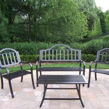 Oakland Living Rochester 4-Person Cast Aluminum Patio Conversation Set - Hammer Tone Bronze