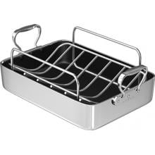 Chefs Design Traditional Series Aluminum French Roaster With Stainless Steel Roasting Rack - 14 Inch