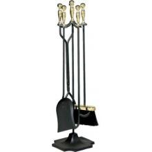 UniFlame 5-Piece Black And Polished Brass Fireplace Tool Set With Ball Handles - T51030PK image