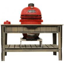 Gourmet Guru Ceramic Kamado Grill On Cypress Wood Vintage Table - Red image