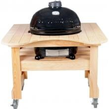 Primo Ceramic Smoker Grill On Curved Cypress Table - Oval Junior
