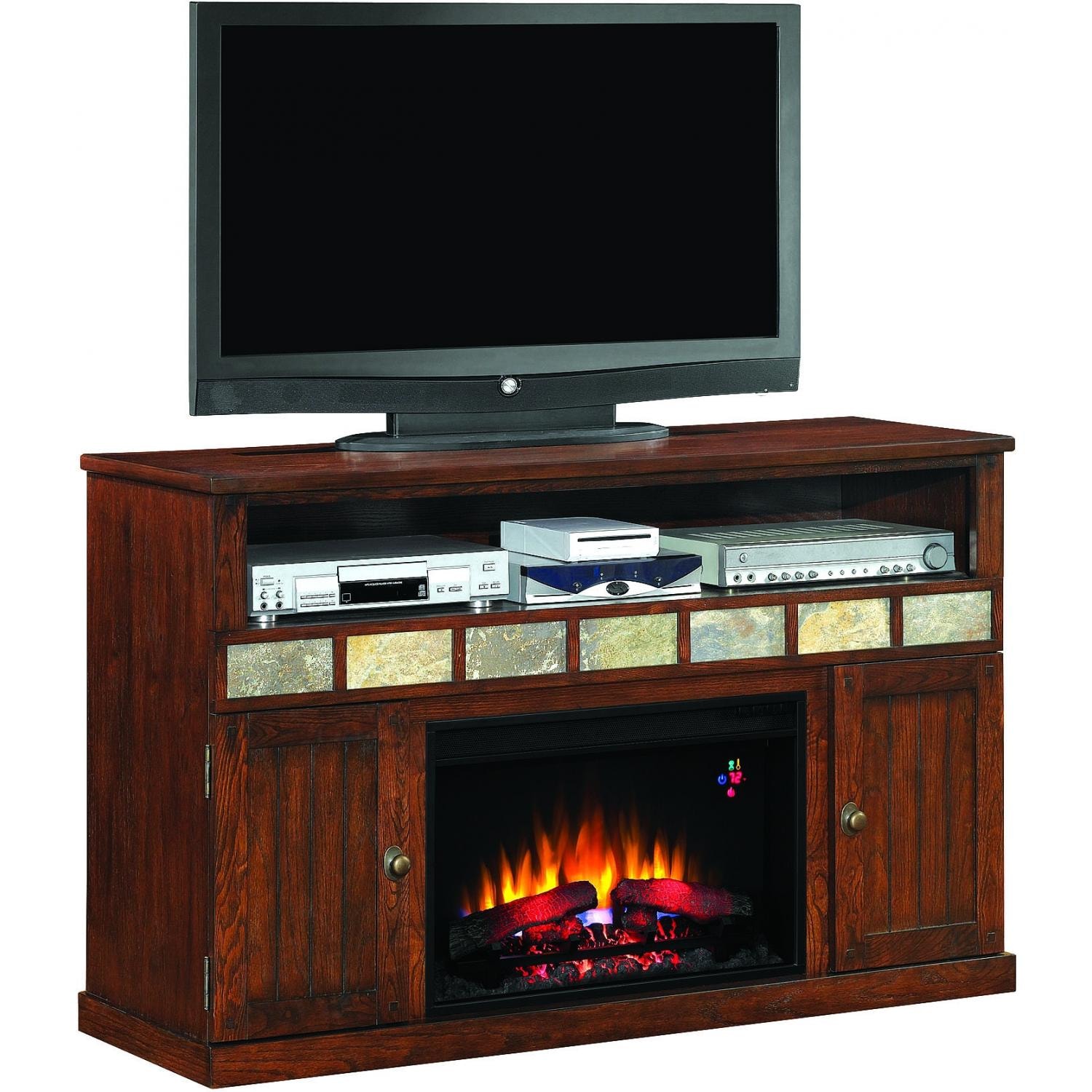 Margate 55Inch Electric Fireplace Media Console Caramel Oak