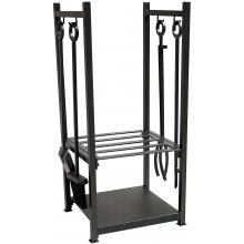 UniFlame 5-Piece Black Wrought Iron Fireplace Tool Set With Log Rack - W-1052
