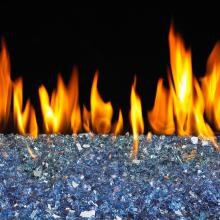 Peterson Real Fyre 24-Inch Caribbean Blue Indoor/Outdoor See-Thru Fire Glass Set With Vented Natural Gas Stainless G45 Burner - Match Light image