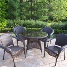 Oakland Living Resin Wicker Patio Dining Set With Glass Top Table - Seats 4