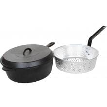 Cajun Cookware Fryers 6-Quart Seasoned Cast Iron Chicken Fryer With Basket - GL10495AS