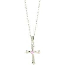 Elegant Baby Infant Sterling Silver Cross With Pink Cubic Zirconium Accent Necklace image