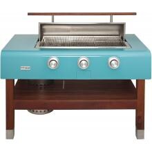 Rockwell By Caliber 60-Inch Freestanding Propane Gas Grill On Wood Table - Turquoise image