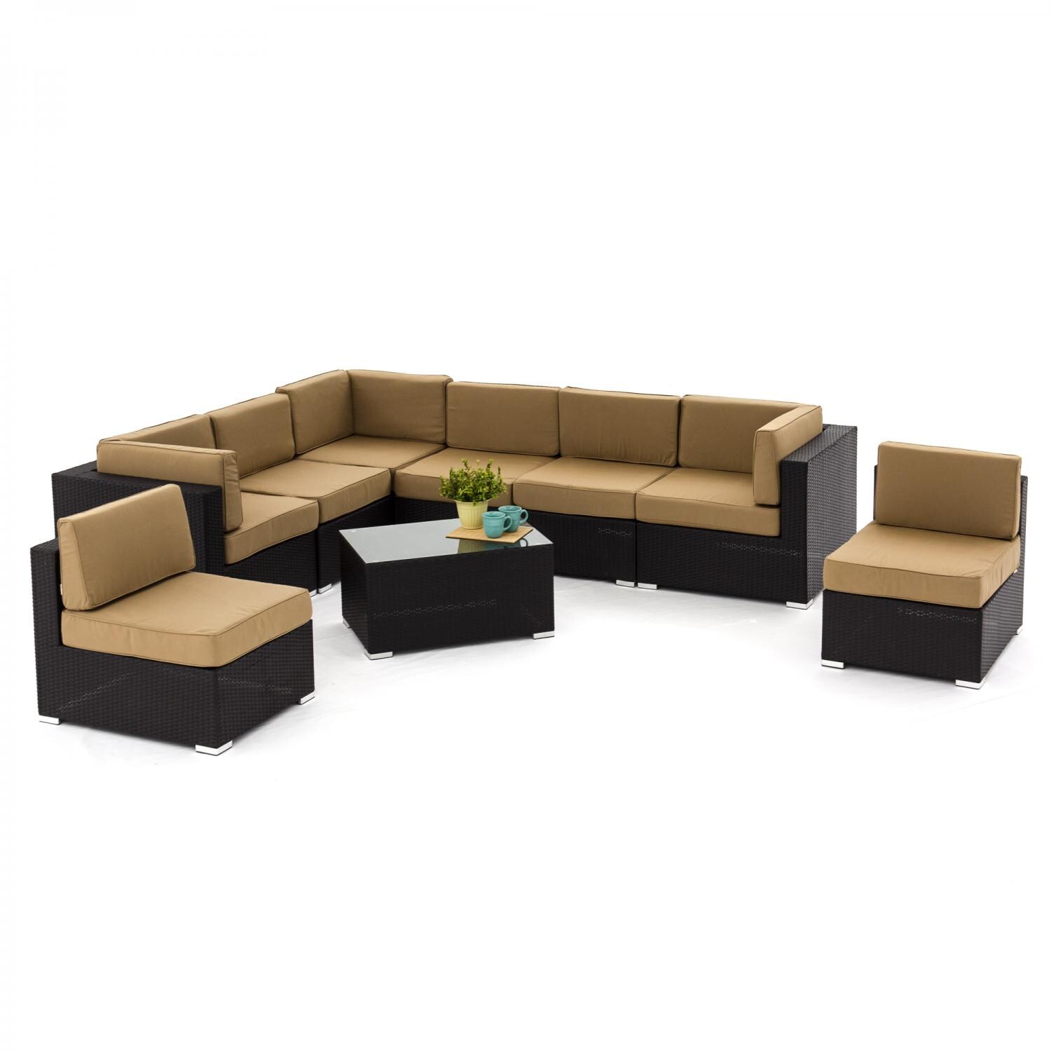 Avery Island 9 Piece Resin Wicker Patio Sectional Seating Set With