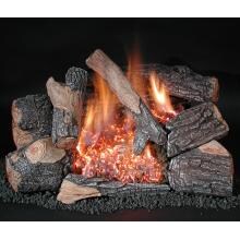 Rasmussen 30 Inch Chillbuster Bark Gas Log Set With Vent Free Propane Evening Embers Double Burner - Variable Flame Remote