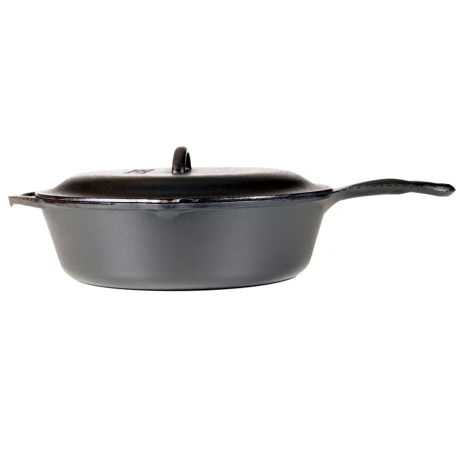 Lodge Seasoned Cast Iron Chicken Fryer W/ Cover 5 Quart BBQ Guys